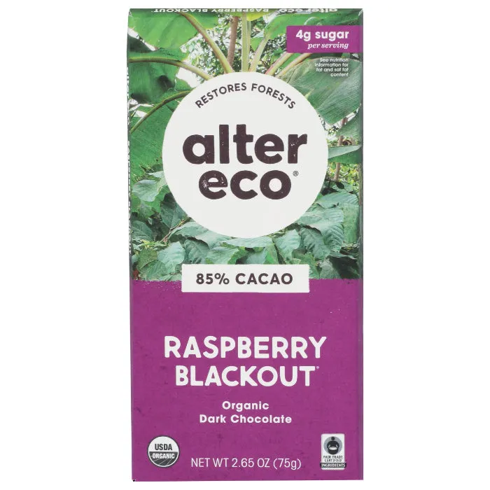 Alter Eco - Chocolate Bar 85% Cocoa Raspberry Organic, 2.65 Oz - Pack of 12