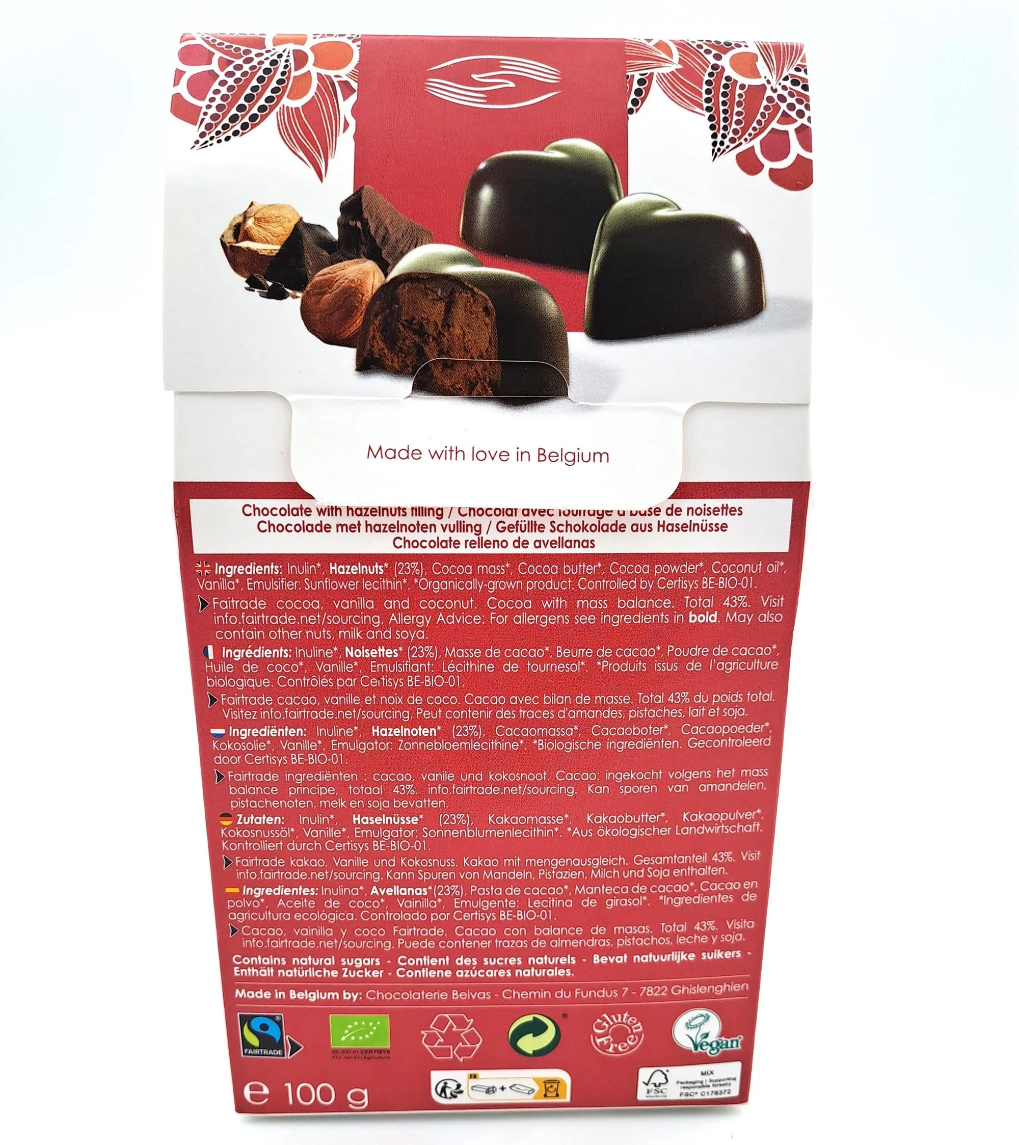 Belvas Low Sugar Dark Chocolate Ganache Hearts 100g