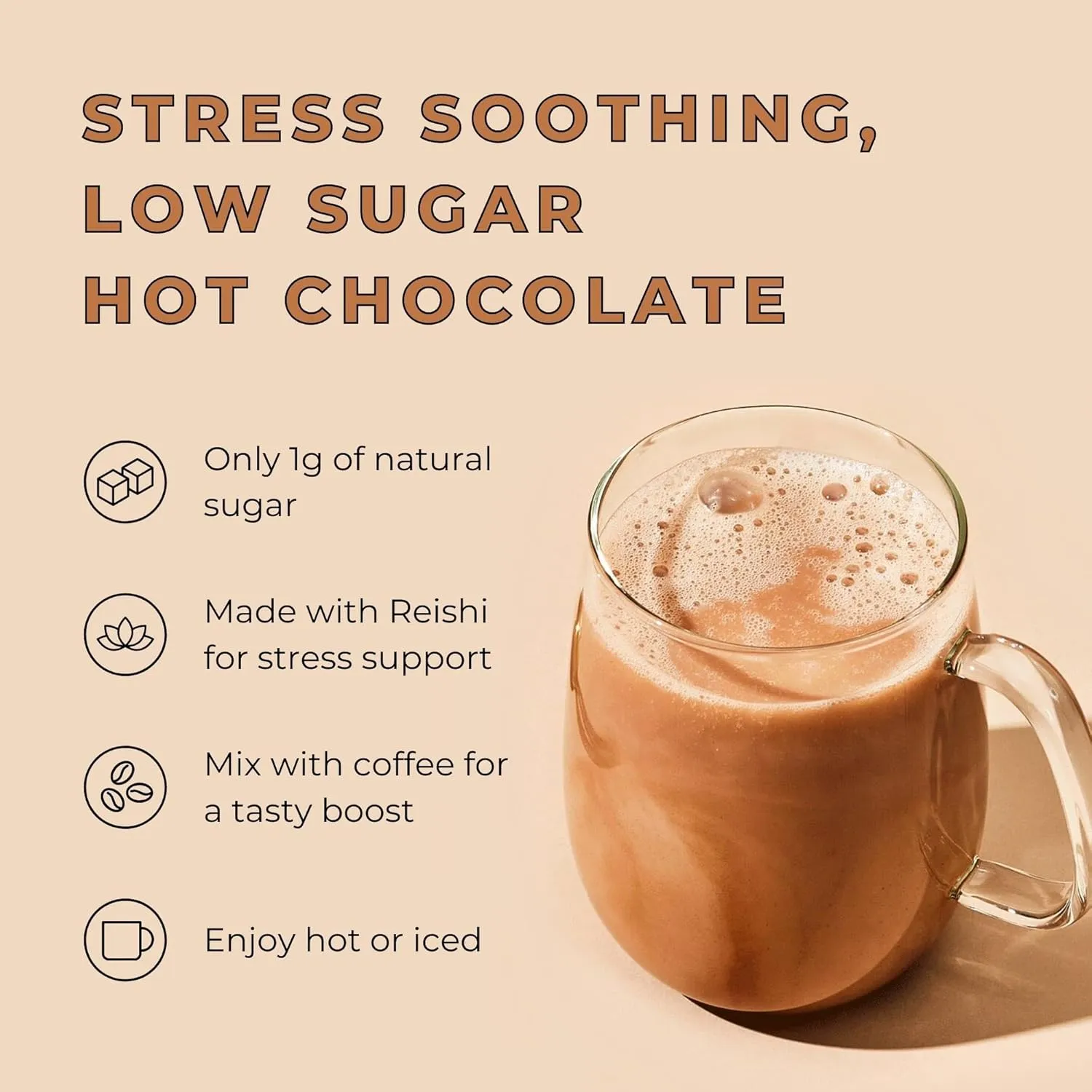 Blume, Reishi Hot Cocoa Blend - Stress Soothing Superfoods Mushroom latte with Brain Boosting Adaptogen Organic Cocao - Organic, Vegan And Keto Friendly - 30 Servings