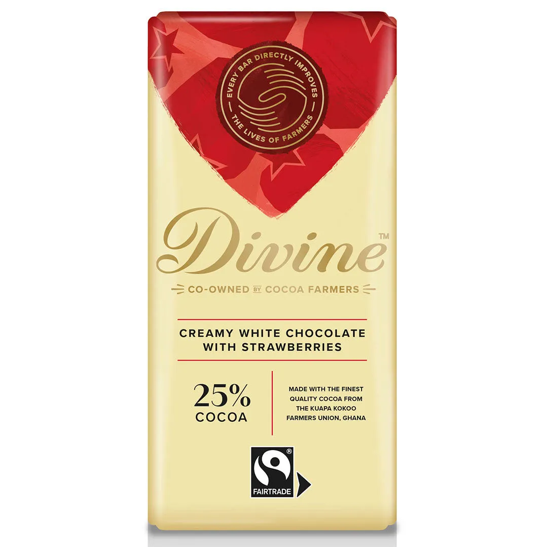 Divine Fairtrade White Chocolate Bar with Strawberries 90g