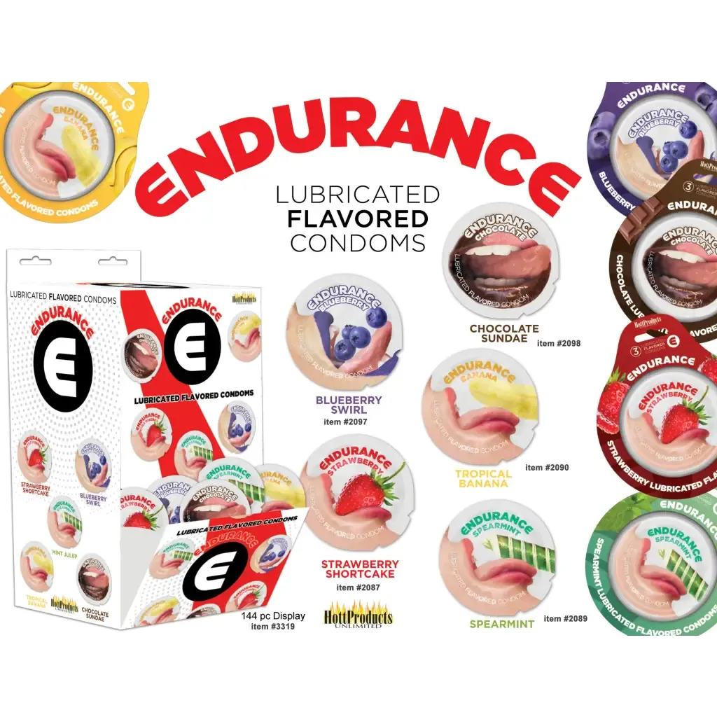 Endurance Flavored Condoms Asst Flavors 144 Pcs Wall Mount