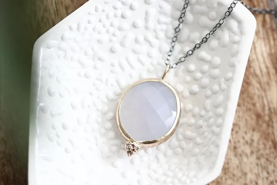 faceted chalcedony & diamond necklace