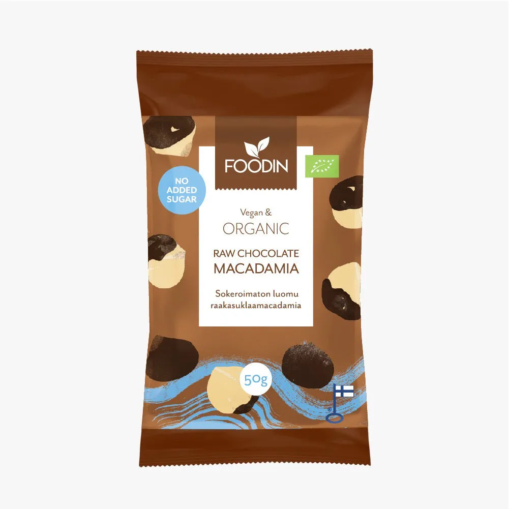 Foodin Organic Raw Chocolate No Added Sugar Macadamia 50g