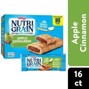 Kellogg's Nutri-Grain Apple Cinnamon Chewy Soft Baked Breakfast Bars, Ready-to-Eat, 20.8 oz, 16 Count