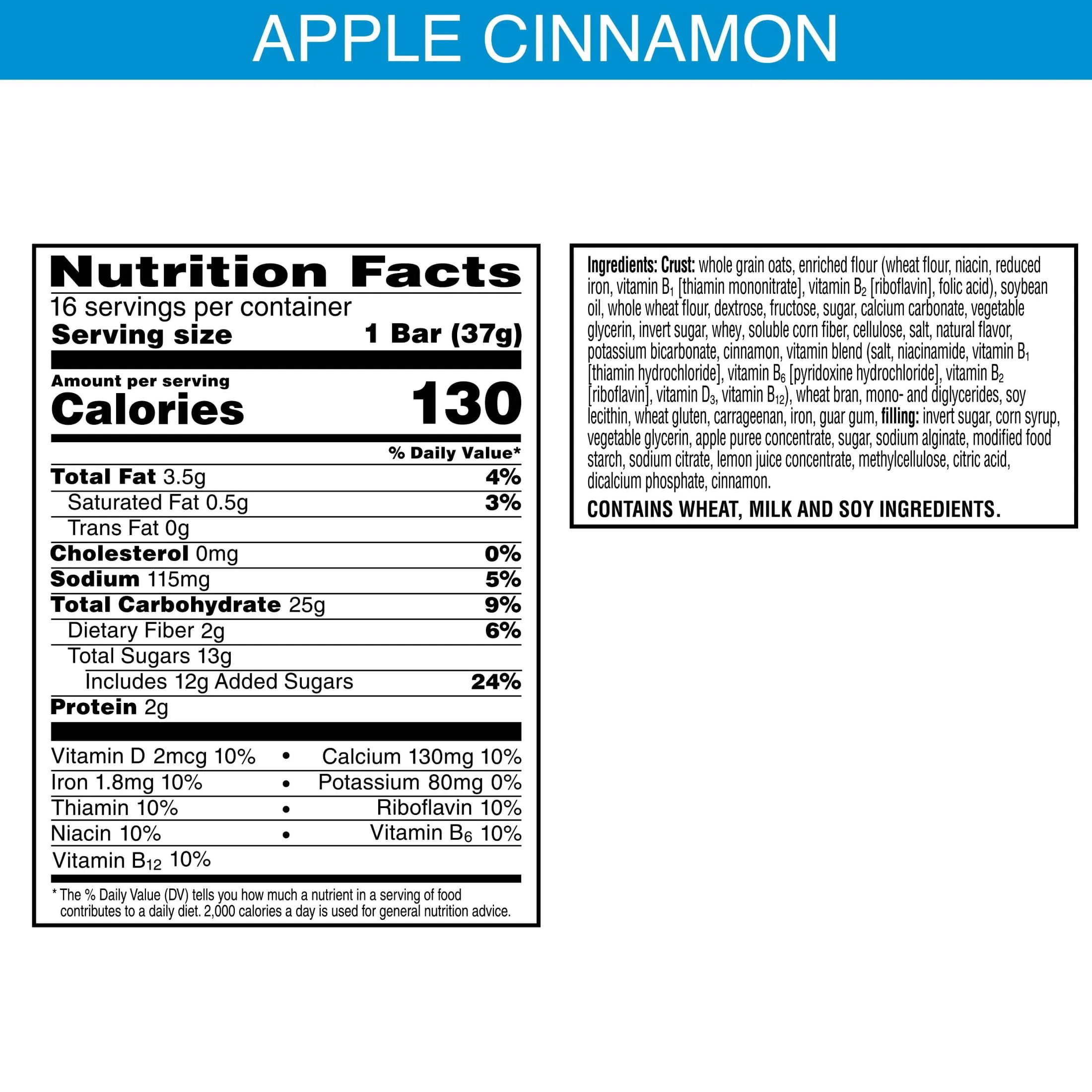 Kellogg's Nutri-Grain Apple Cinnamon Chewy Soft Baked Breakfast Bars, Ready-to-Eat, 20.8 oz, 16 Count