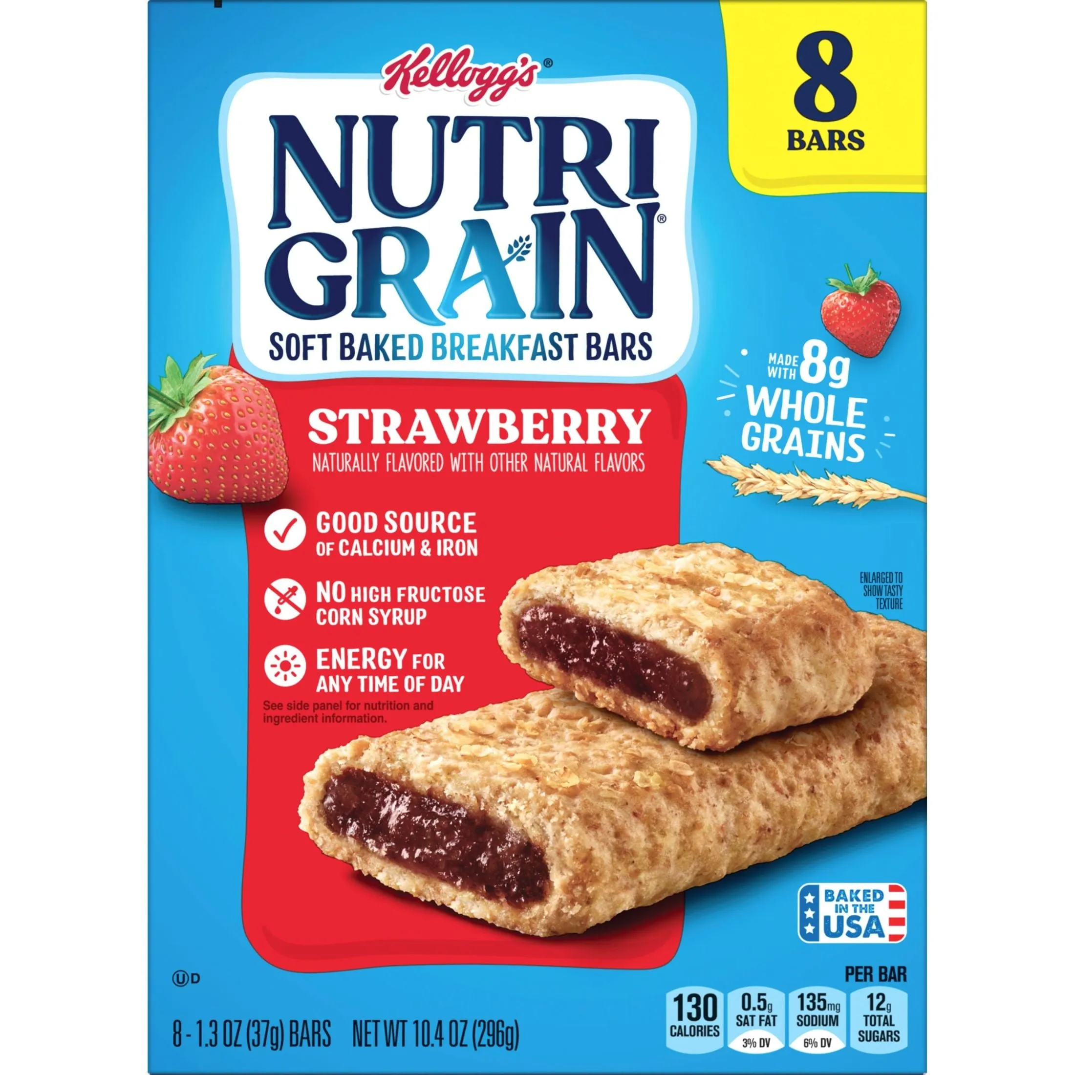 Kellogg's Nutri-Grain Strawberry Chewy Soft Baked Breakfast Bars, Ready-to-Eat, 10.4 oz, 8 Count