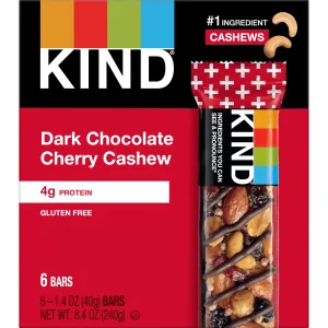 KIND Gluten Free Dark Chocolate Cherry Cashew Snack Bars, 1.4 oz, 6 Count