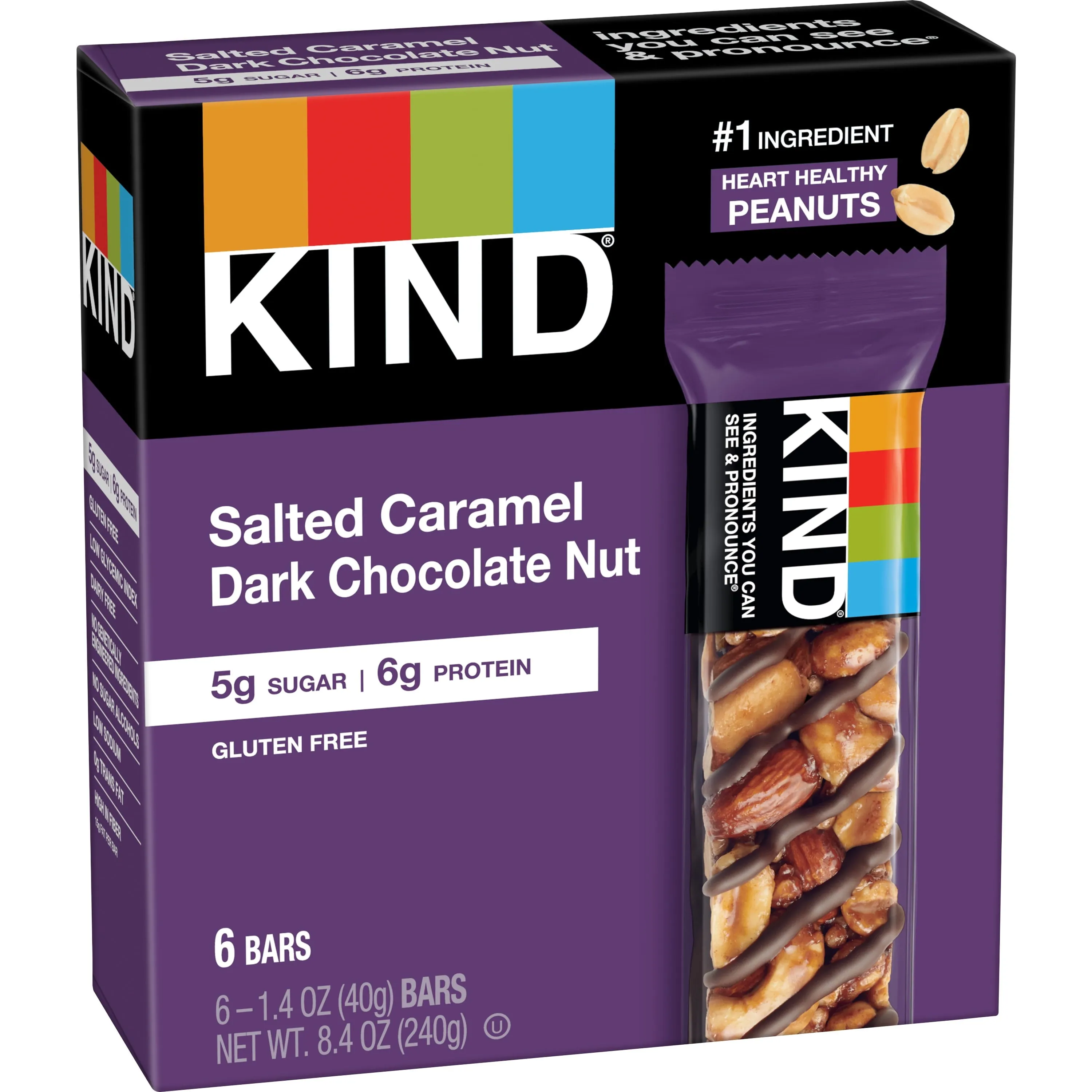 KIND Gluten Free Salted Caramel & Dark Chocolate Nut Snack Bars, 1.4 oz, 6 Count