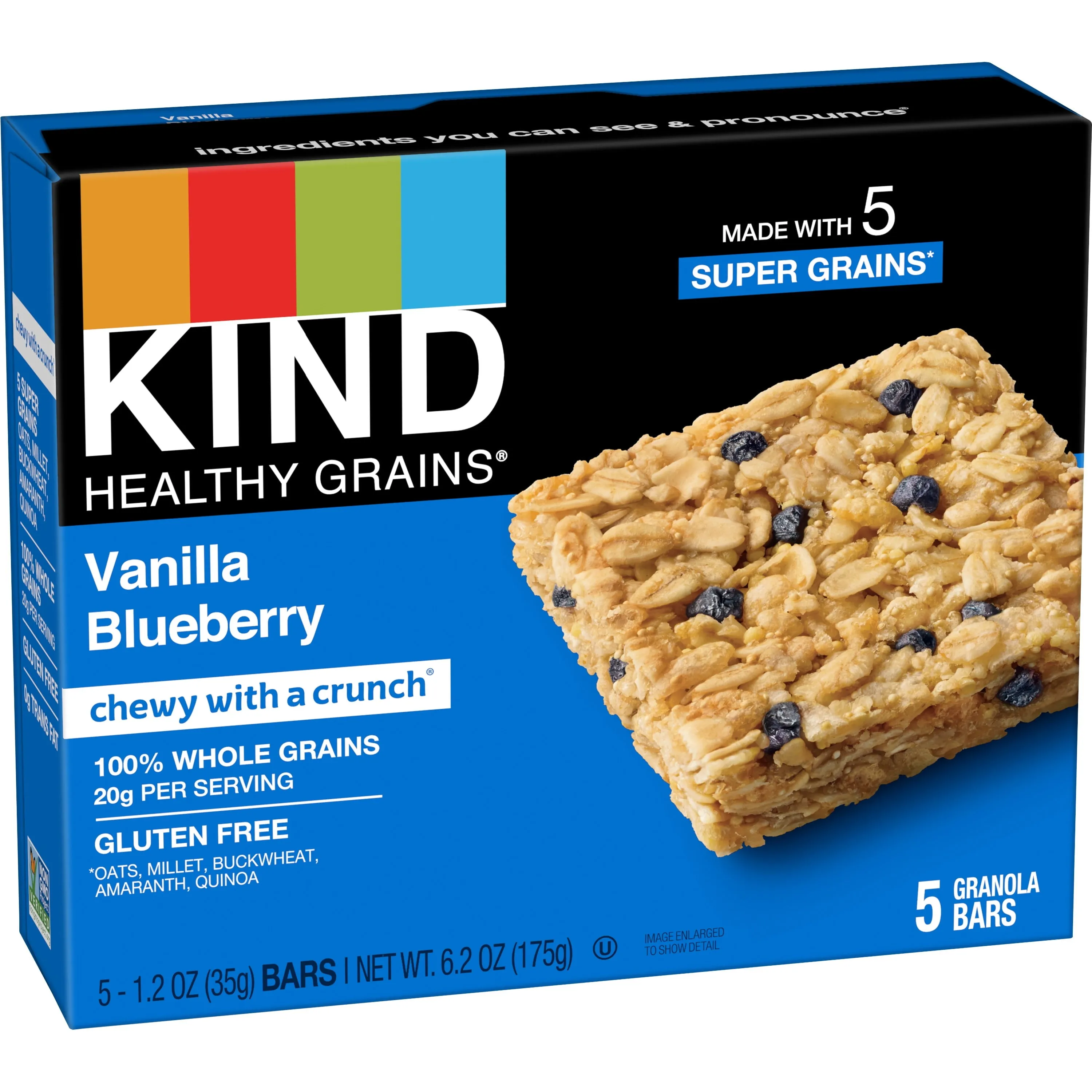 KIND Healthy Grains Gluten Free Vanilla Blueberry Snack Bars, 1.2 oz, 5 Count