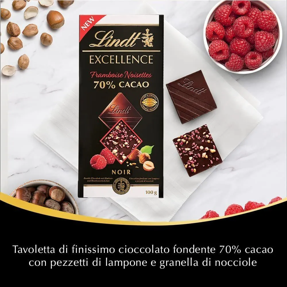 Lindt Excellence 100g Raspberry Hazelnut 70% Cocoa Bar