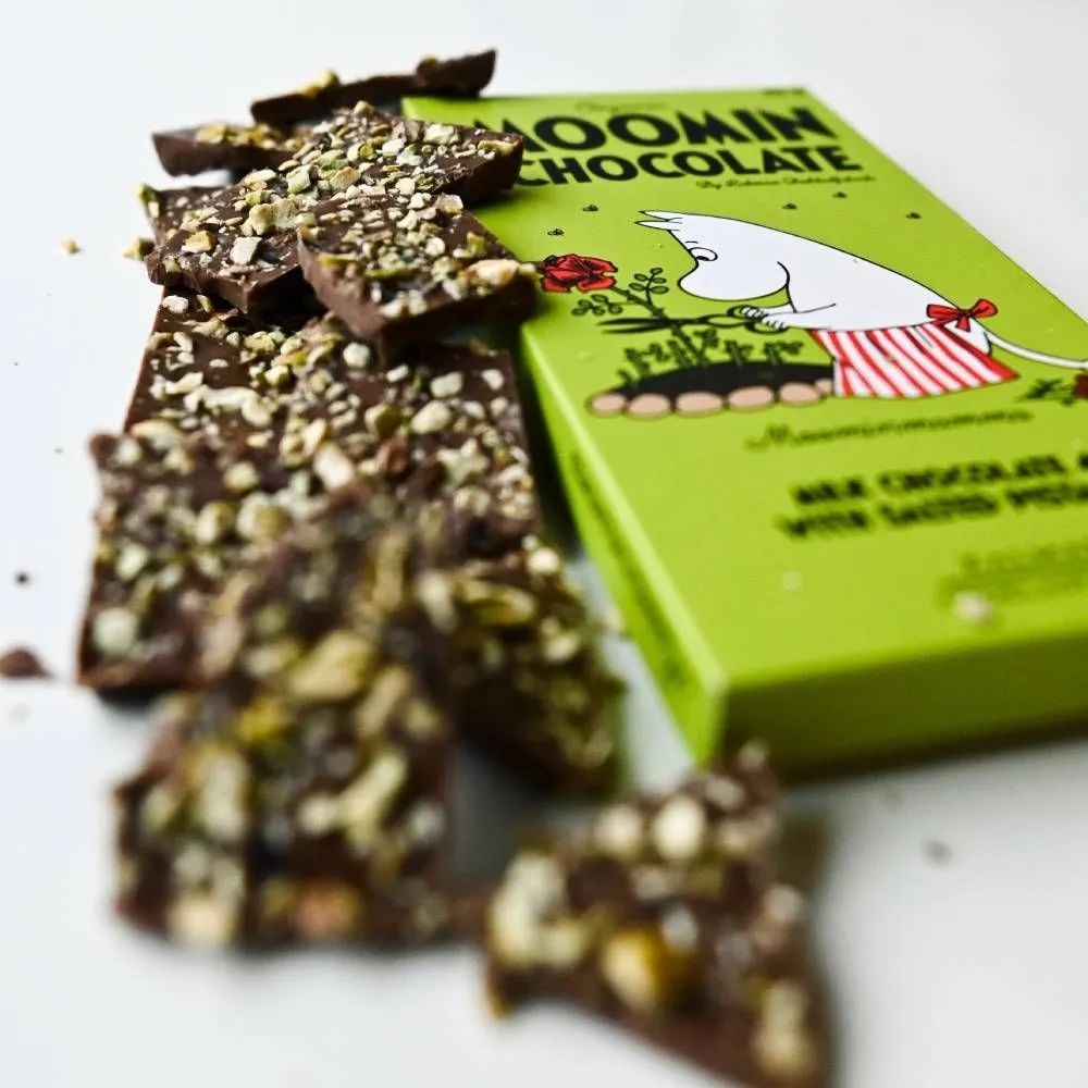 Moominmamma Milk Chocolate with Pistachio and Salt - Kalmar Chokladfabrik