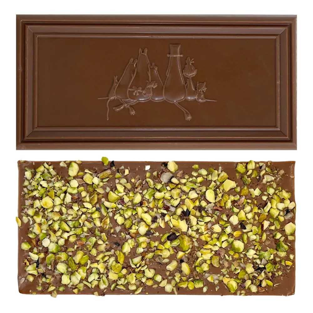 Moominmamma Milk Chocolate with Pistachio and Salt - Kalmar Chokladfabrik