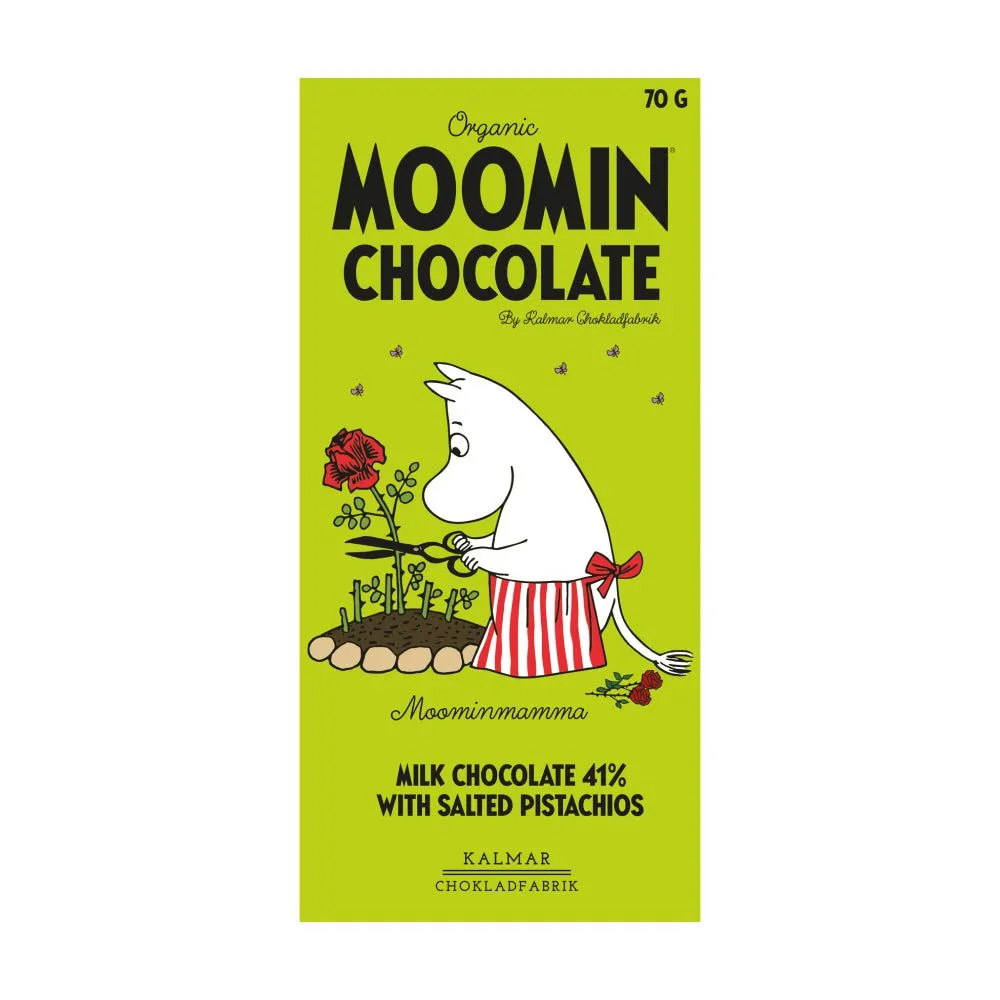 Moominmamma Milk Chocolate with Pistachio and Salt - Kalmar Chokladfabrik