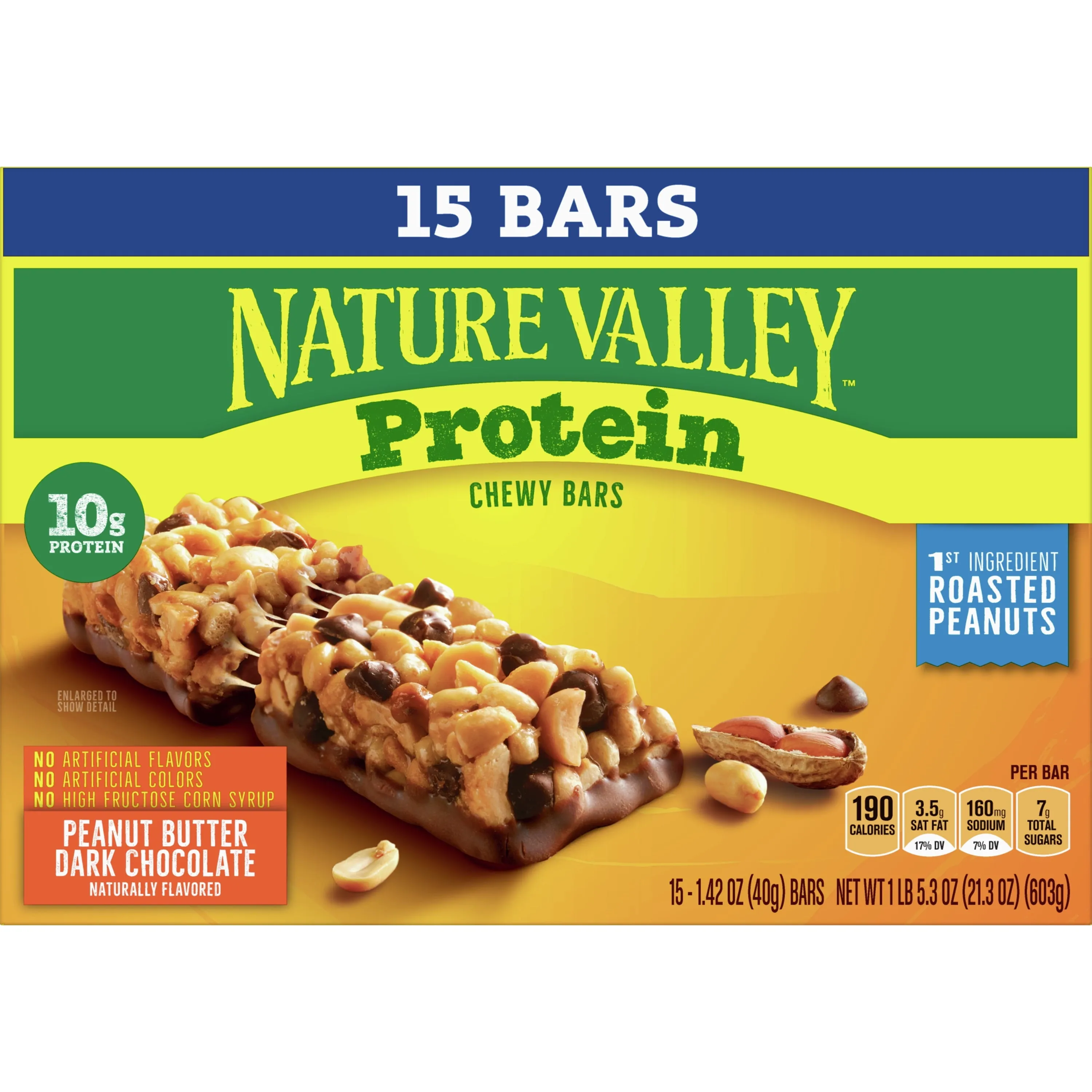 Nature Valley Chewy Granola Bars, Protein, Peanut Butter Dark Chocolate, 15 bars, 21.3 OZ