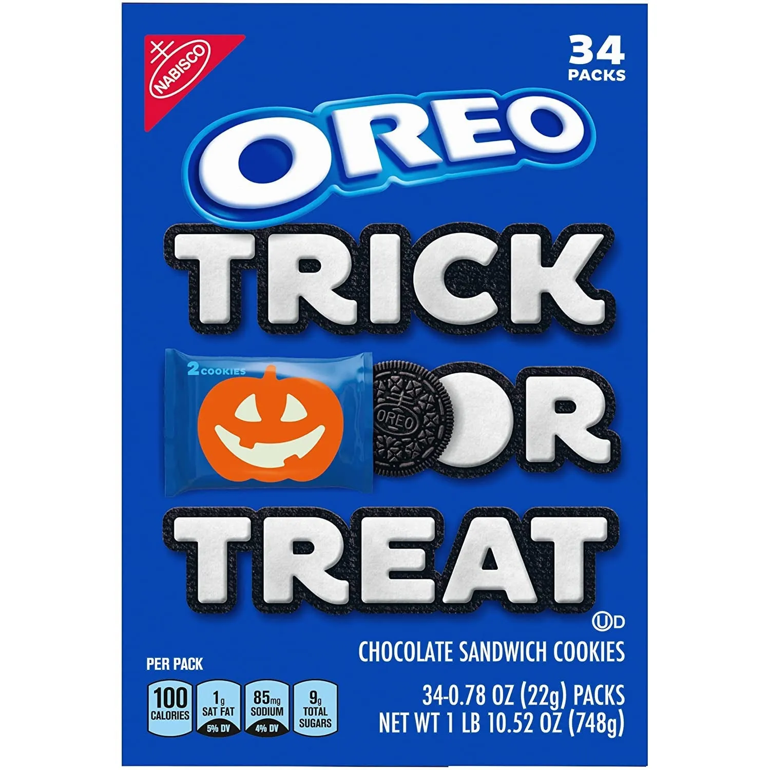 OREO Chocolate Sandwich Cookies, Halloween Cookies, 34 Trick or Treat Bags (2 Cookies per Snack Pack)