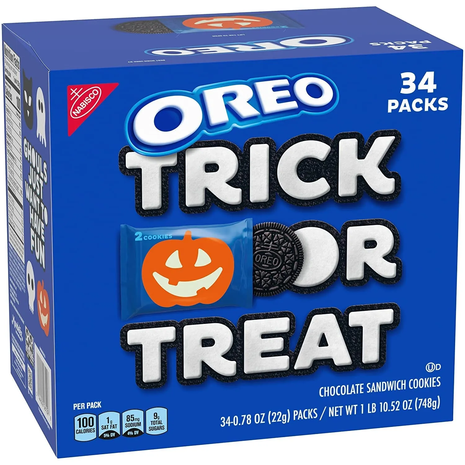 OREO Chocolate Sandwich Cookies, Halloween Cookies, 34 Trick or Treat Bags (2 Cookies per Snack Pack)