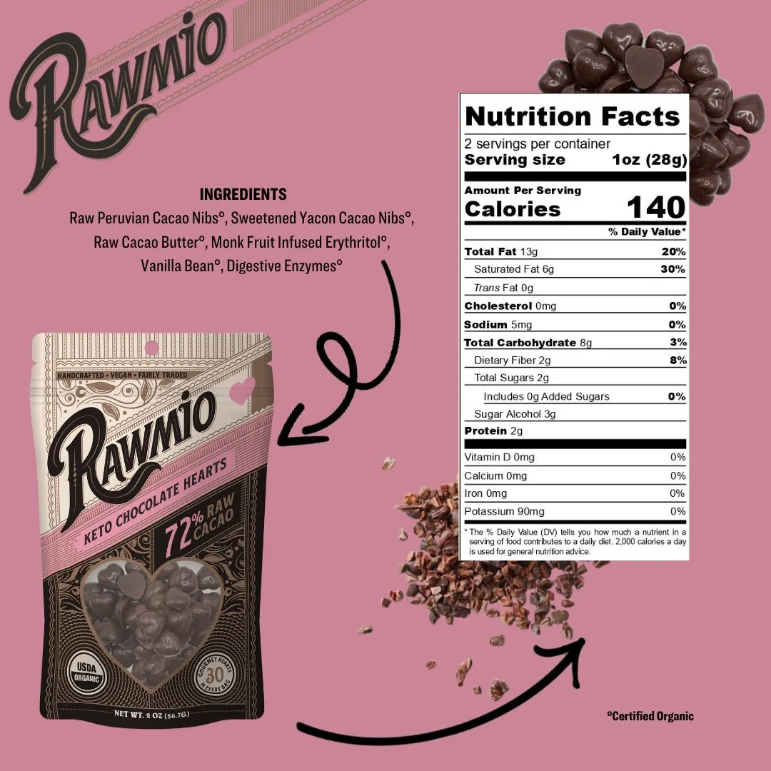 Raw Dark Chocolate Hearts - KETO