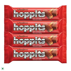 Schmitten Hoppits Granola and Nuts Filled Real Dark Chocolate Bar, 40g (Pack of 4)