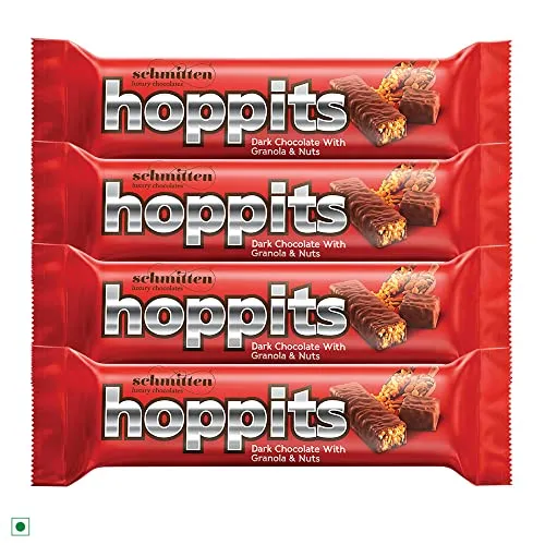 Schmitten Hoppits Granola and Nuts Filled Real Dark Chocolate Bar, 40g (Pack of 4)