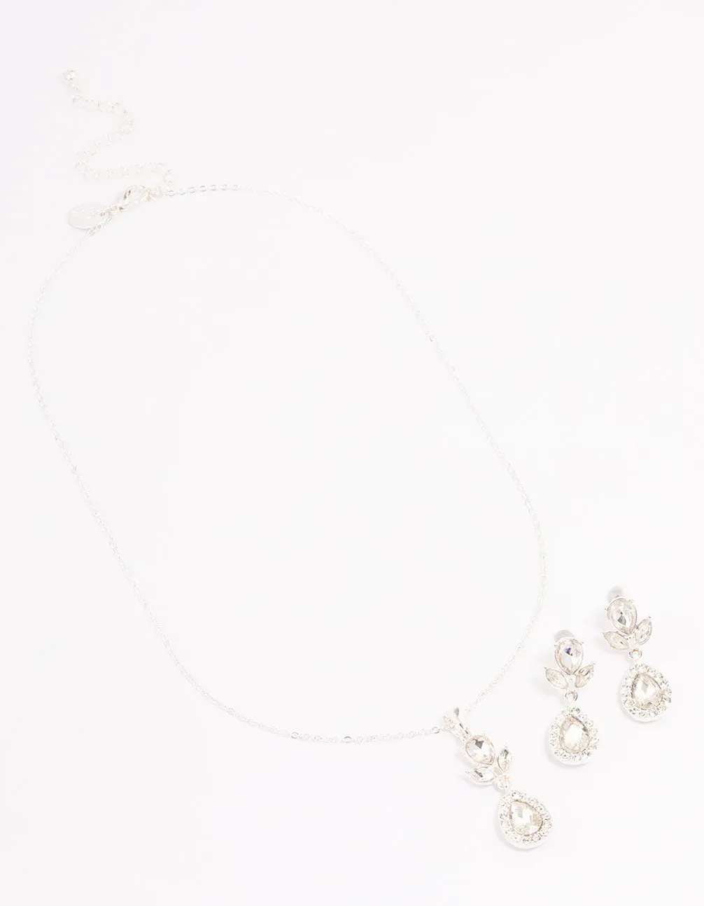 Silver Diamante Leaf Pearl Jewellery Set